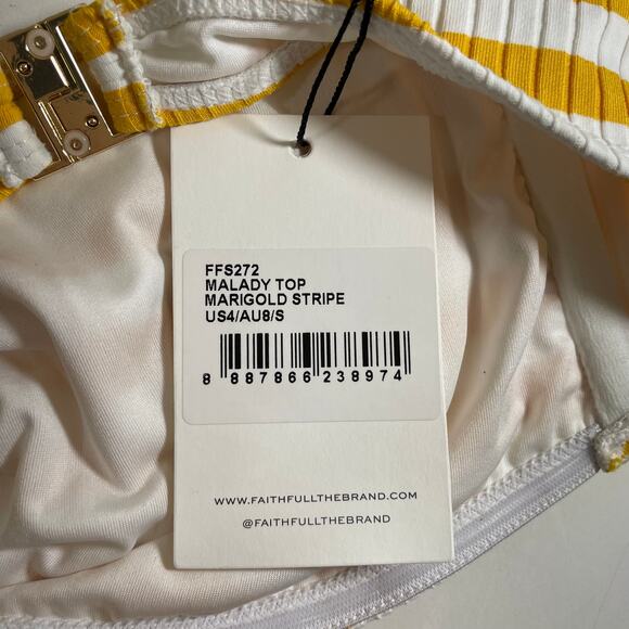 NWT FAITHFULL THE BRAND Swim Malady Bikini Top Striped Yellow Size Small 4 New - Picture 7 of 8